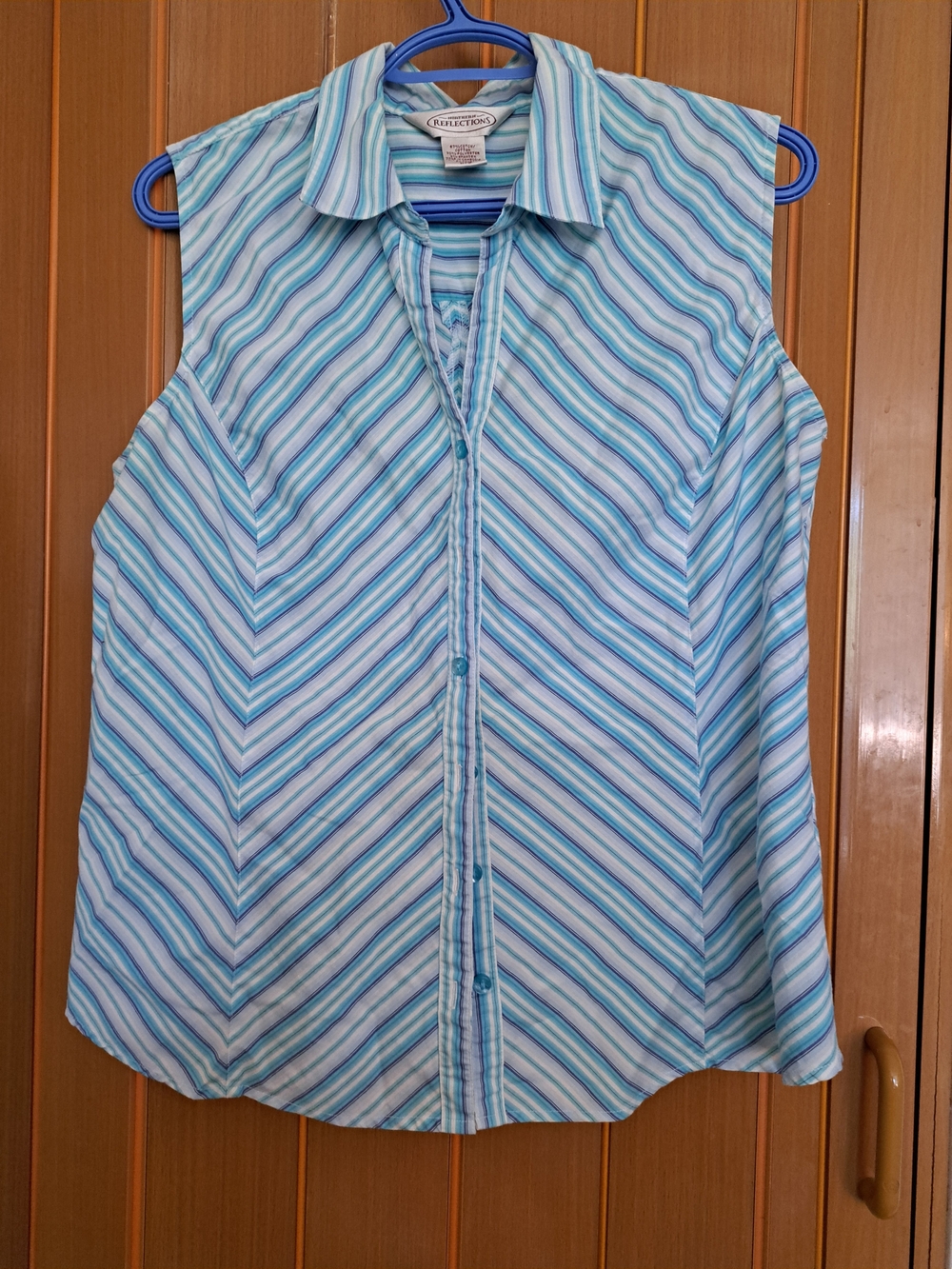 Sleeveless Blue Striped Button-Front Women's Top